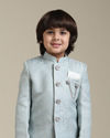Manyavar Boys Boys Ice Blue Indo Western Set with Imperial Patterns in Brocade Weave