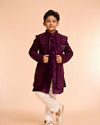 Manyavar Boys Wine Hues Velvet Indo Western