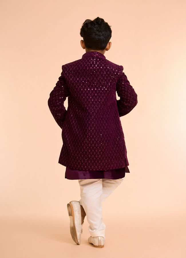 Manyavar Boys Wine Hues Velvet Indo Western
