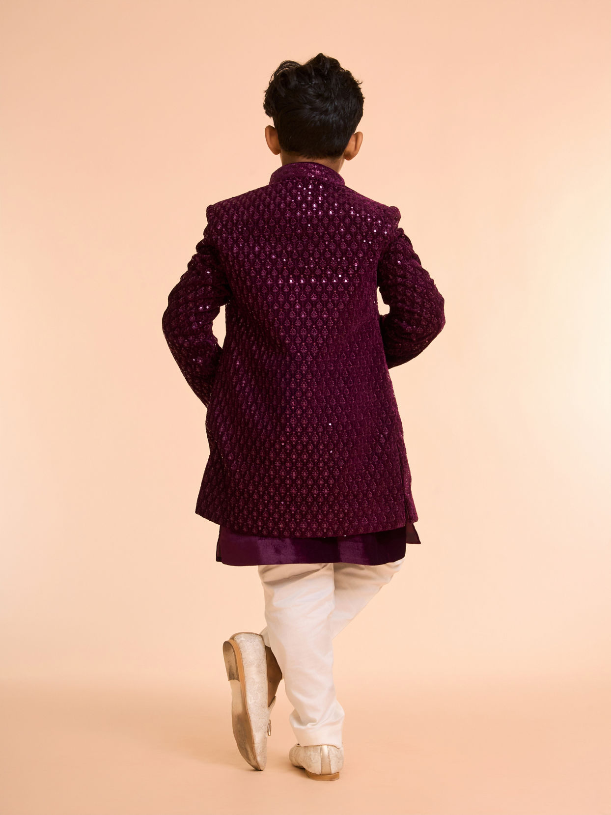 Manyavar Boys Wine Hues Velvet Indo Western