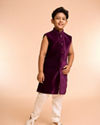 Manyavar Boys Wine Hues Velvet Indo Western
