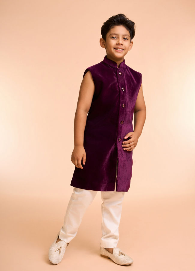 Manyavar Boys Wine Hues Velvet Indo Western
