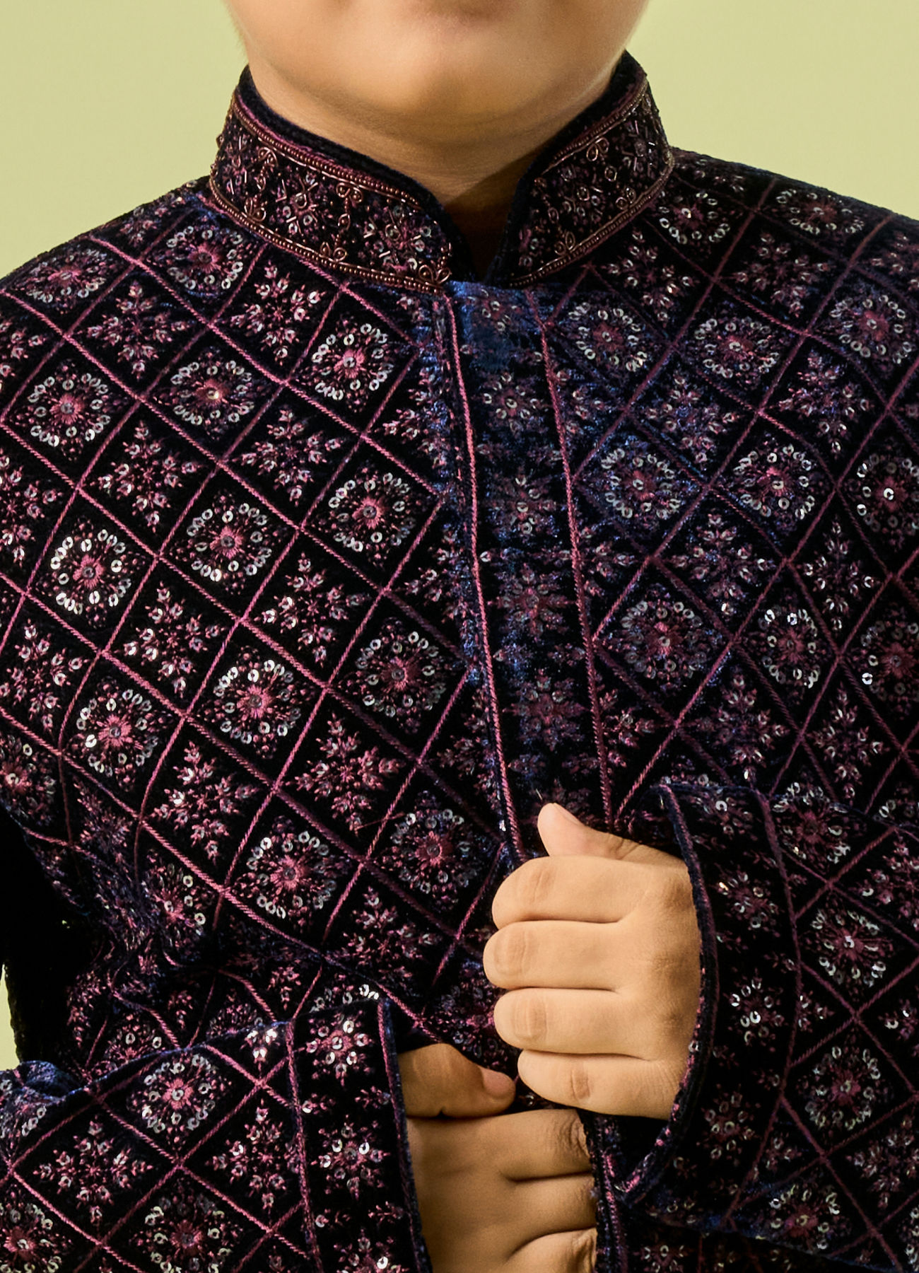 Manyavar Boys Sublime Blue Velvet Indo Western Ensemble