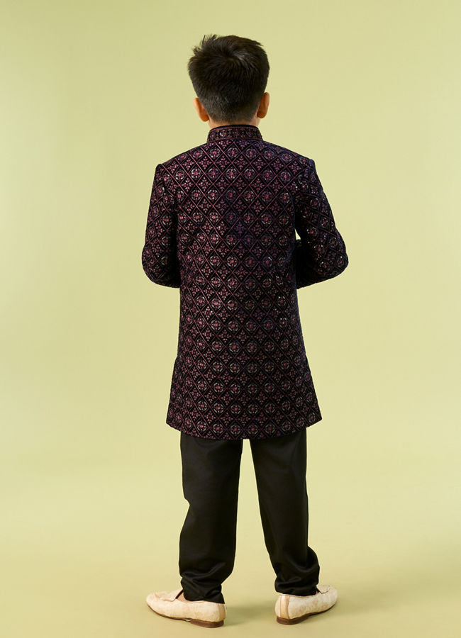 Manyavar Boys Sublime Blue Velvet Indo Western Ensemble