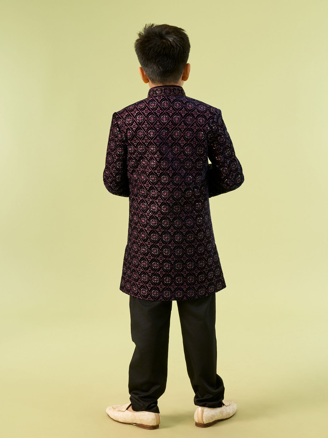 Manyavar Boys Sublime Blue Velvet Indo Western Ensemble