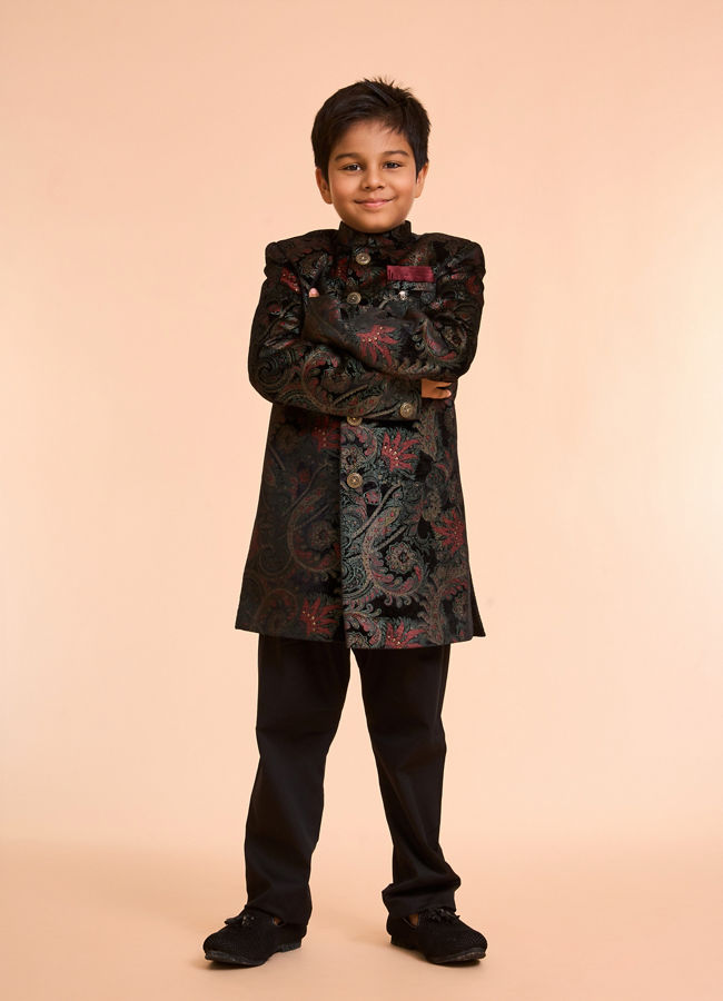 Manyavar Boys Black Velvet Ensemble Indo Western