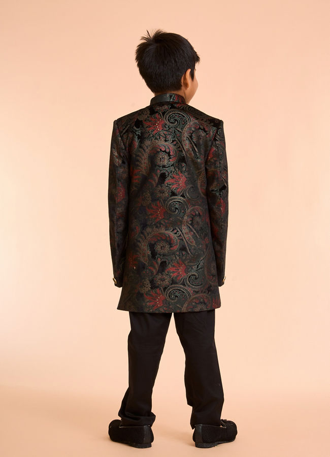 Manyavar Boys Black Velvet Ensemble Indo Western
