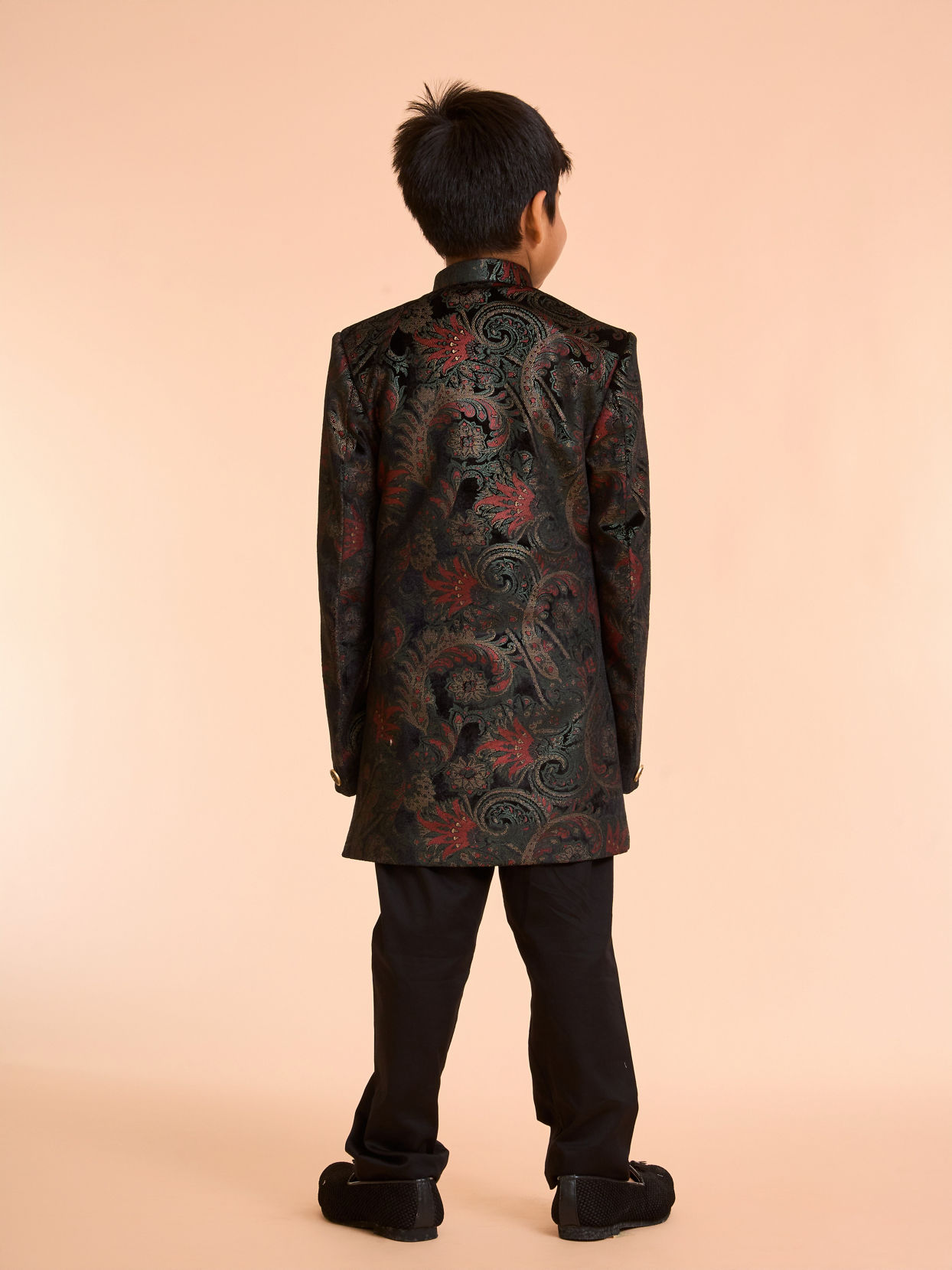Manyavar Boys Black Velvet Ensemble Indo Western