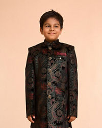 Manyavar Boys Black Velvet Ensemble Indo Western