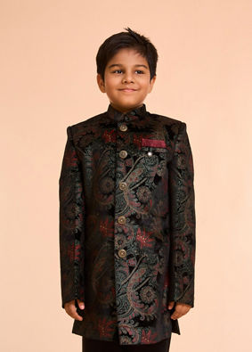 Manyavar Boys Black Velvet Ensemble Indo Western