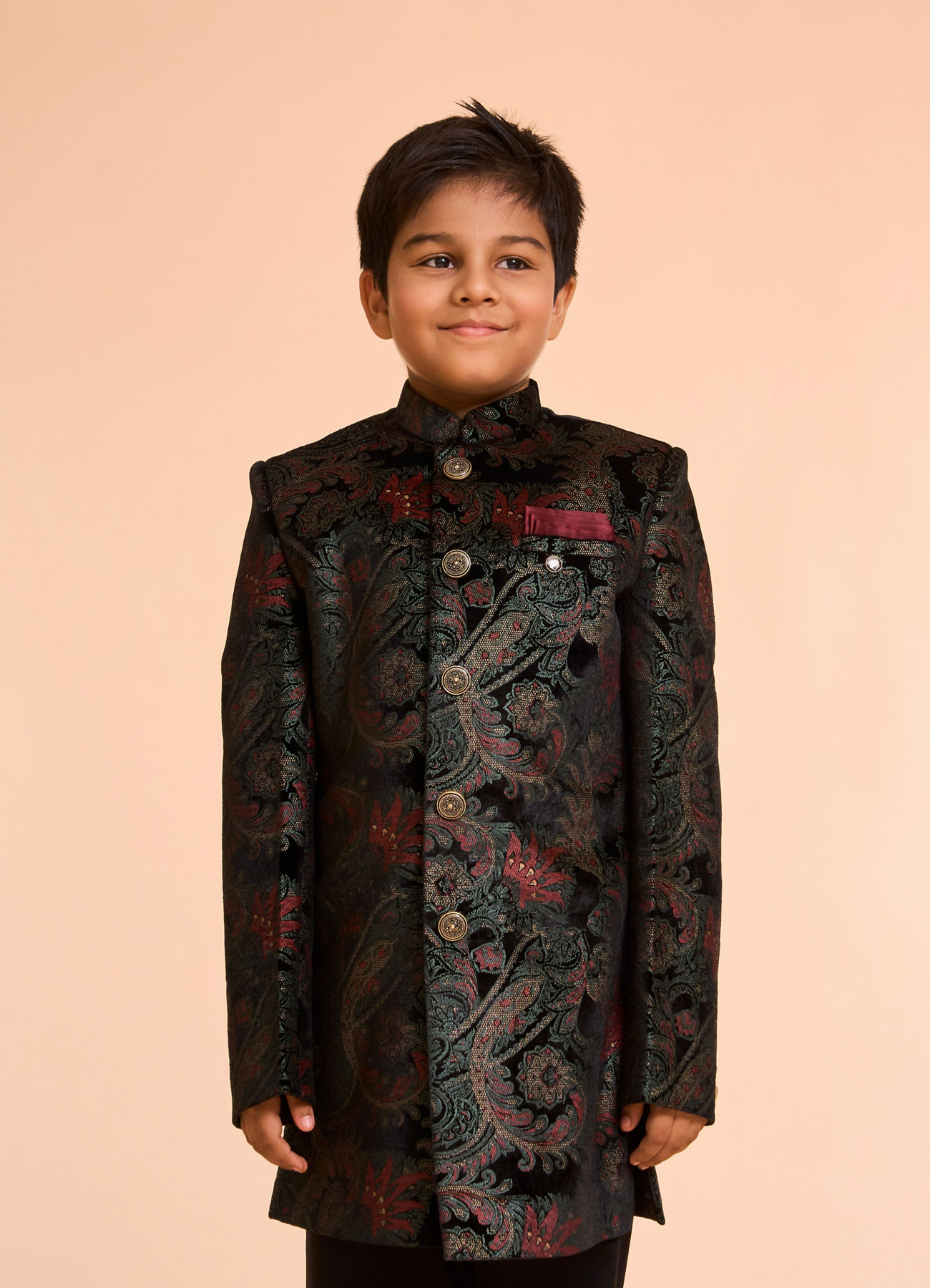 Manyavar Boys Black Velvet Ensemble Indo Western
