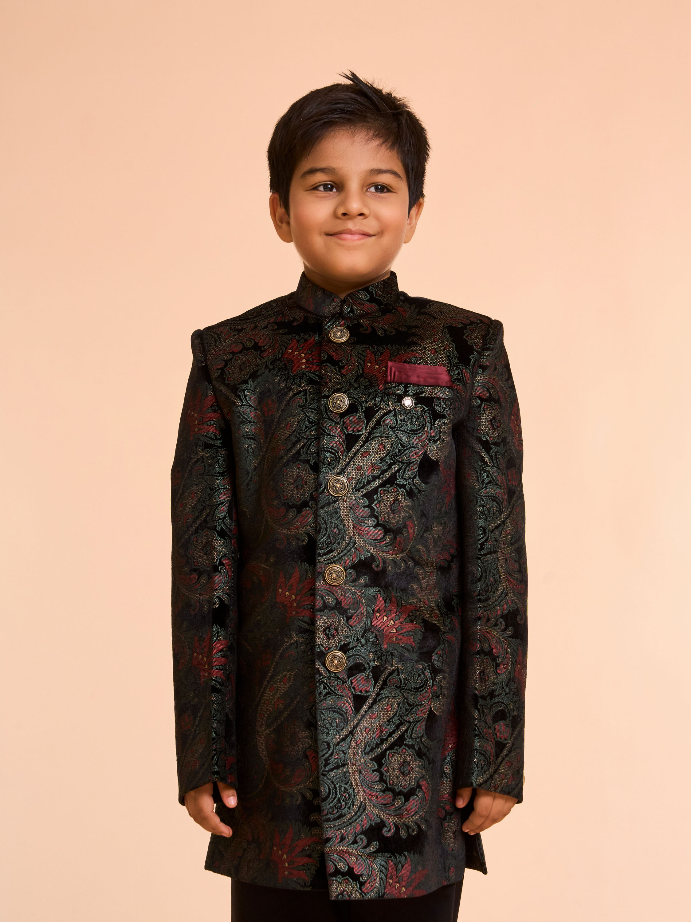 Manyavar Boys Black Velvet Ensemble Indo Western