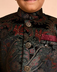 Manyavar Boys Black Velvet Ensemble Indo Western