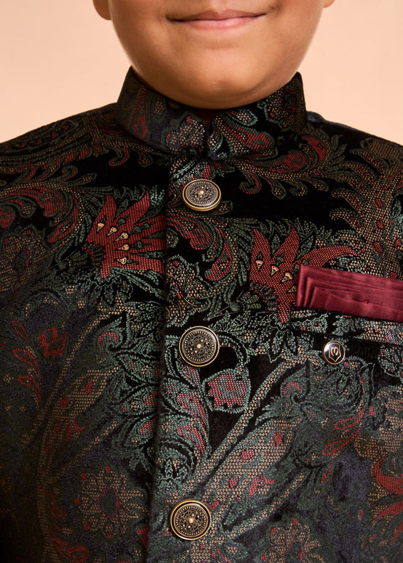 Manyavar Boys Black Velvet Ensemble Indo Western