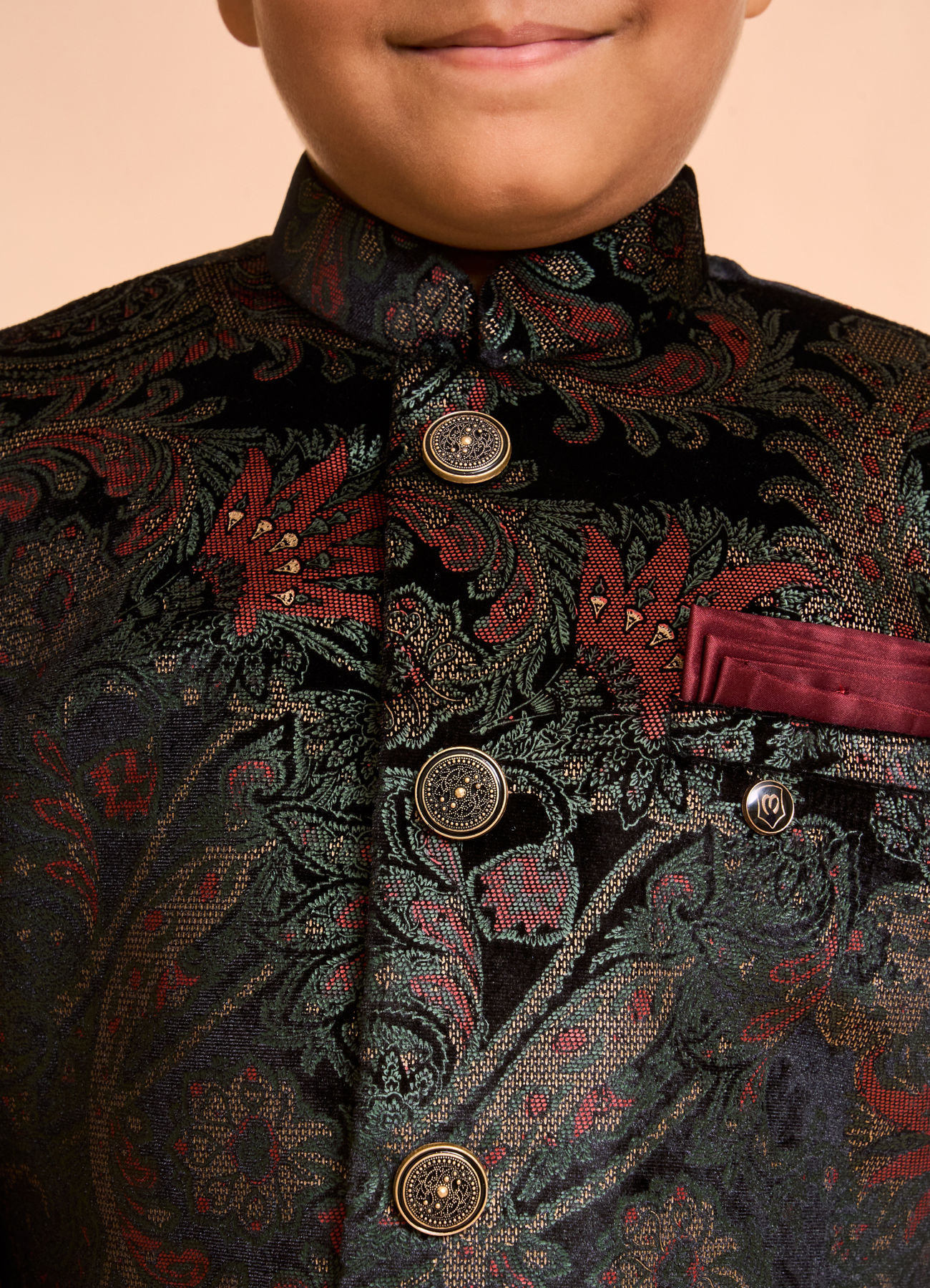 Manyavar Boys Black Velvet Ensemble Indo Western