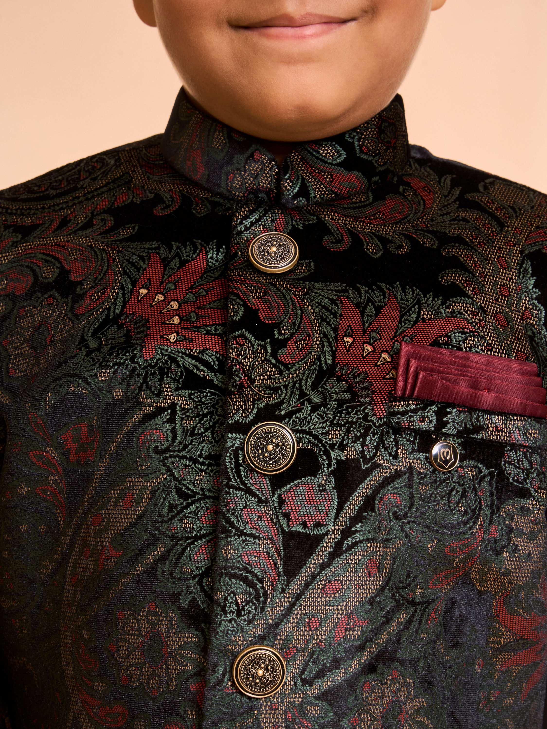 Manyavar Boys Black Velvet Ensemble Indo Western