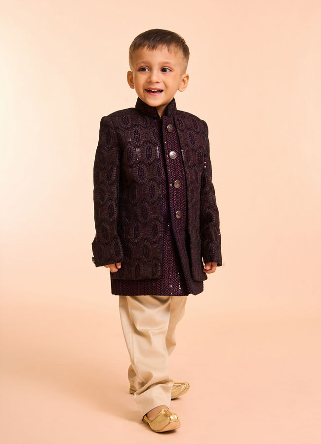 Manyavar Boys Regal Wine Velvet Indo Western