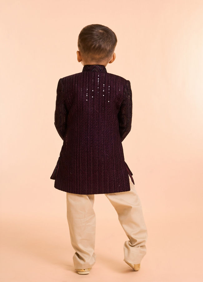 Manyavar Boys Regal Wine Velvet Indo Western