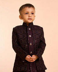 Manyavar Boys Regal Wine Velvet Indo Western