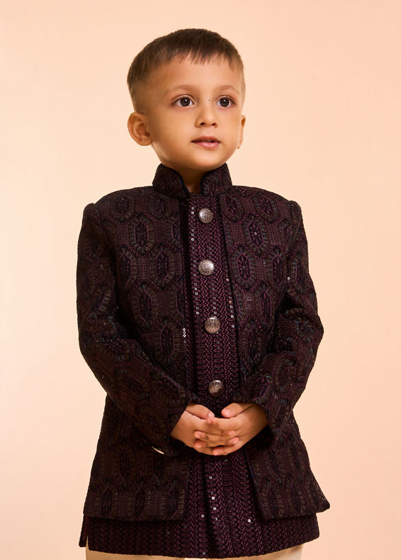 Manyavar Boys Regal Wine Velvet Indo Western