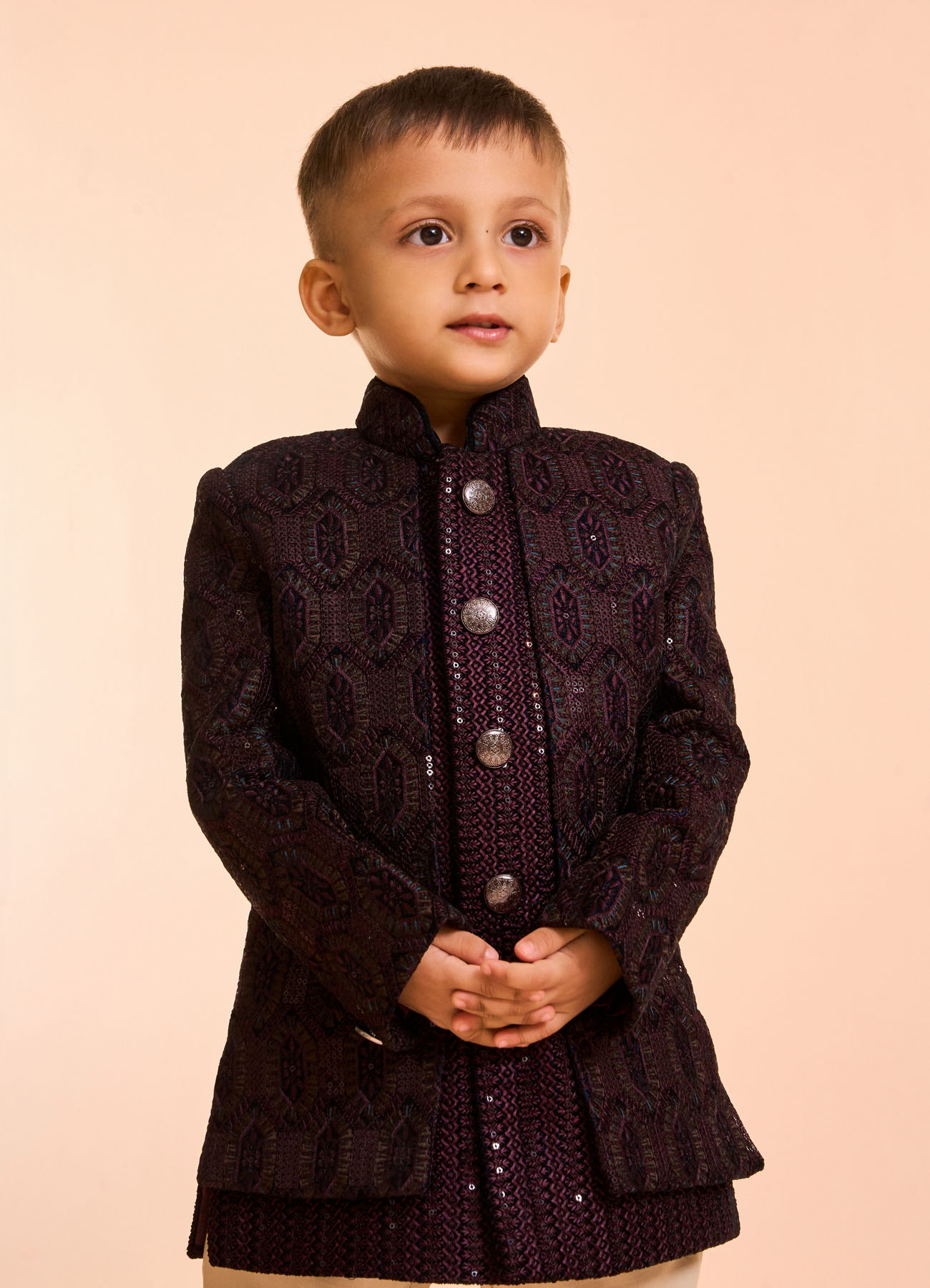 Manyavar Boys Regal Wine Velvet Indo Western