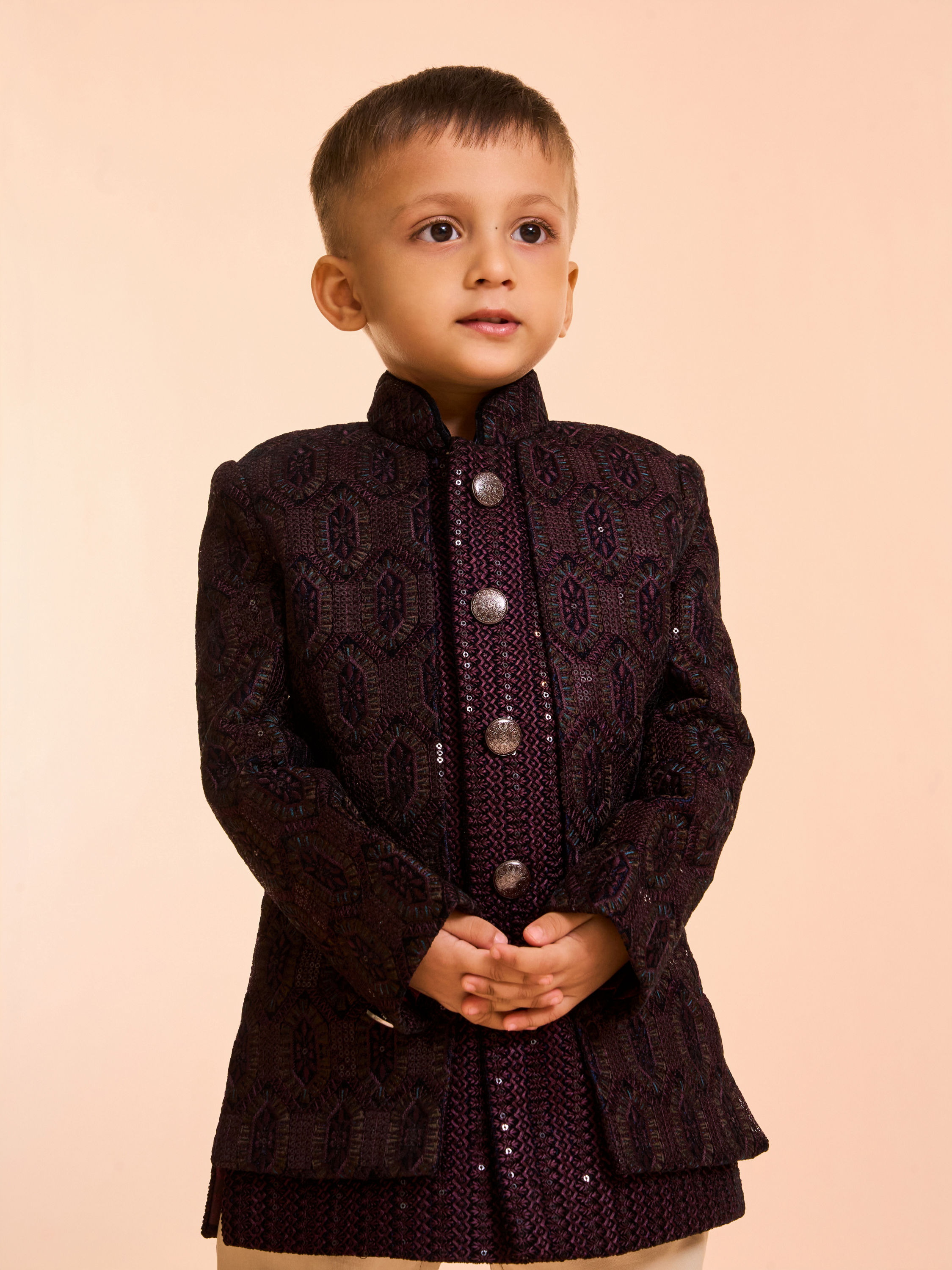 Manyavar Boys Regal Wine Velvet Indo Western