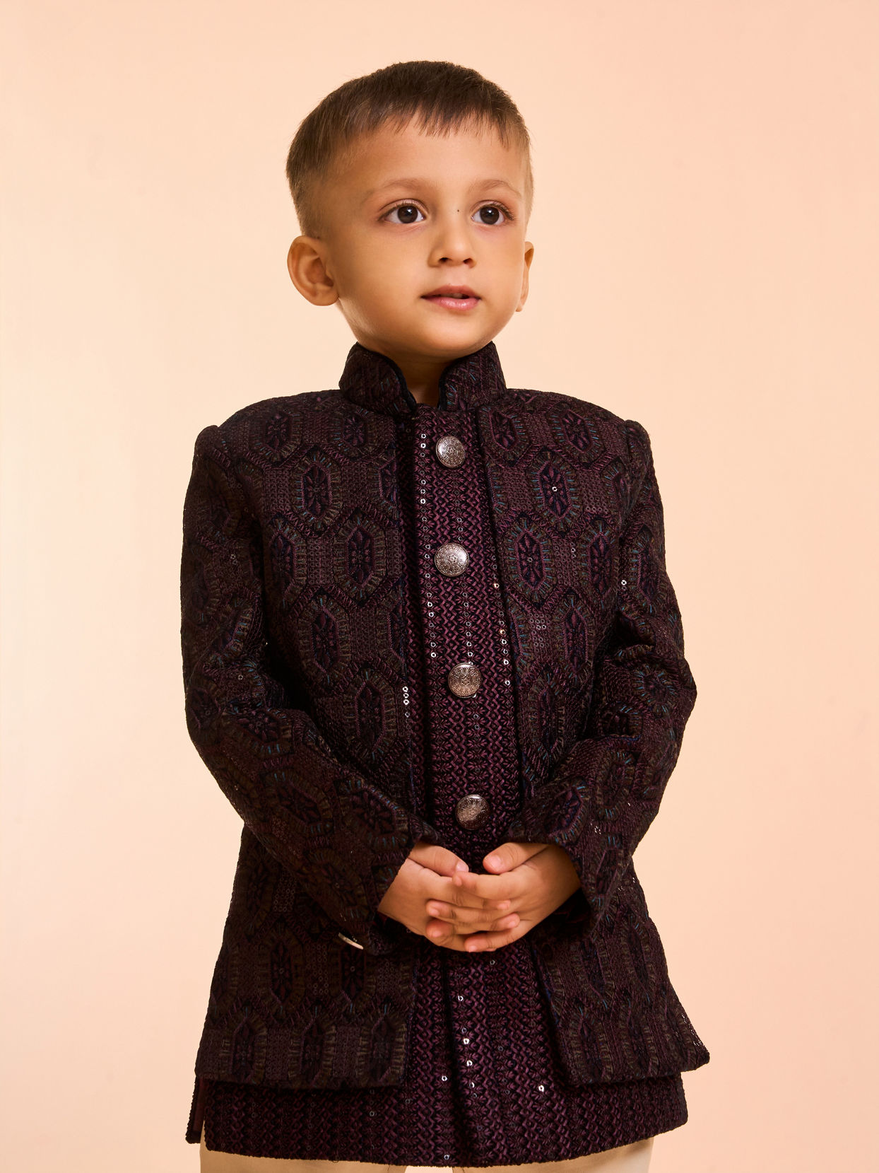 Manyavar Boys Regal Wine Velvet Indo Western