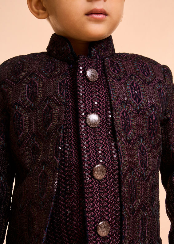 Manyavar Boys Regal Wine Velvet Indo Western