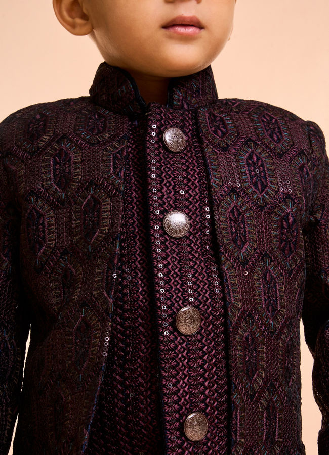 Manyavar Boys Regal Wine Velvet Indo Western