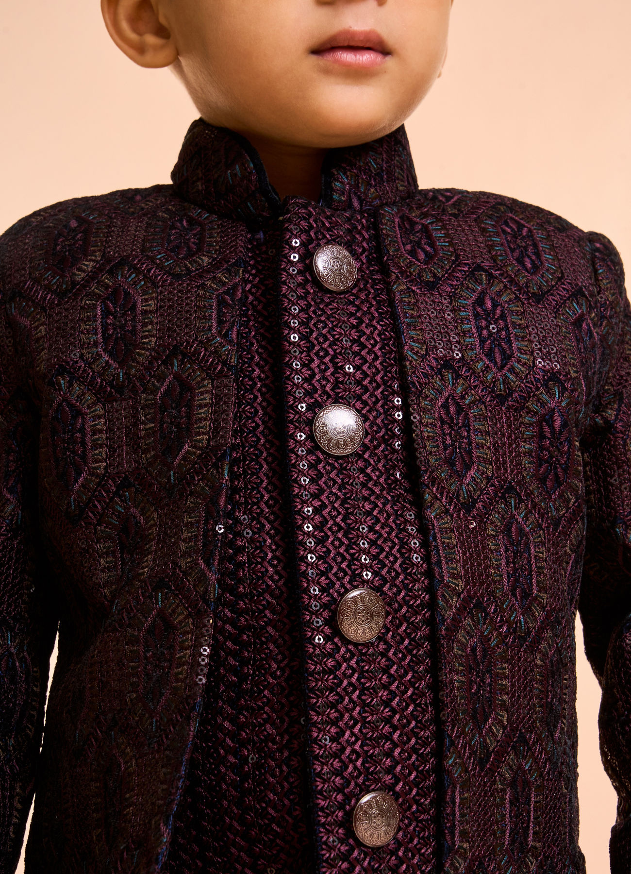 Manyavar Boys Regal Wine Velvet Indo Western