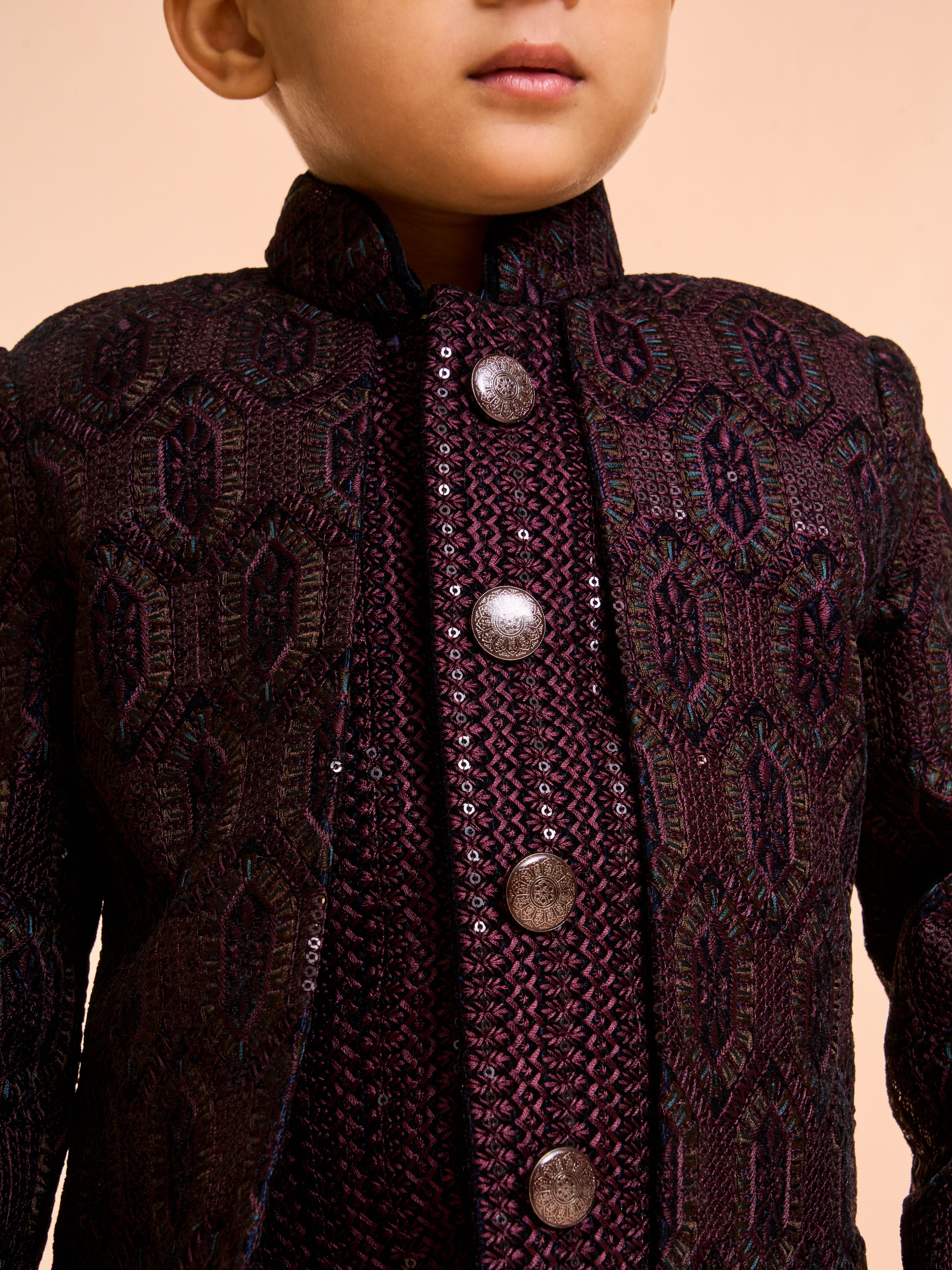 Manyavar Boys Regal Wine Velvet Indo Western