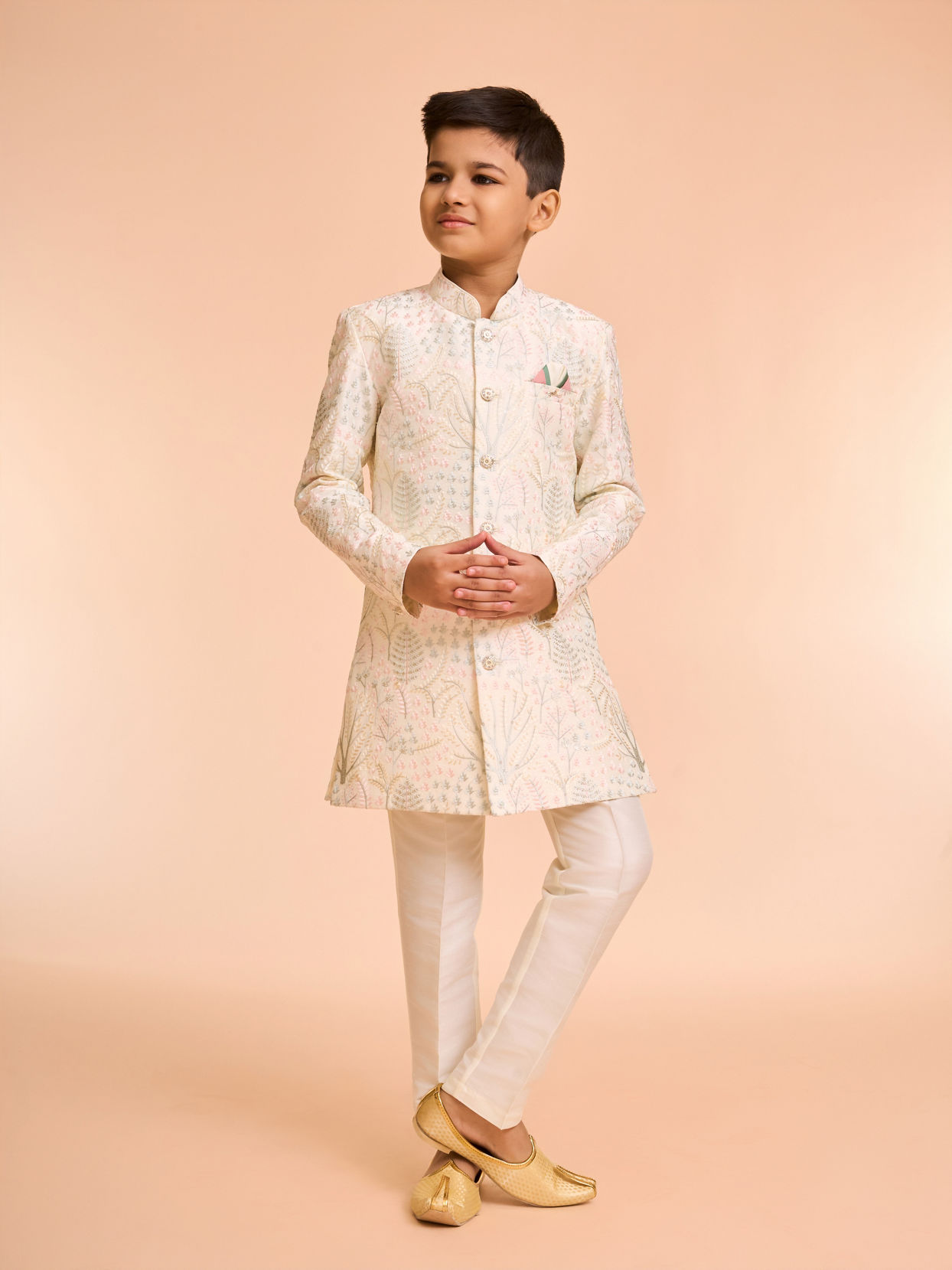 Manyavar Boys Cream Celebration Ensemble Indo Western