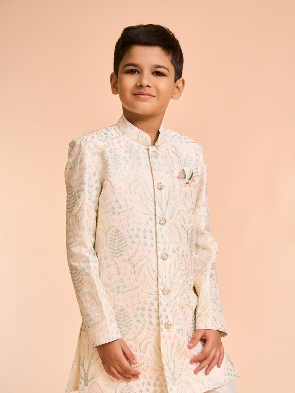 Manyavar Boys Cream Celebration Ensemble Indo Western