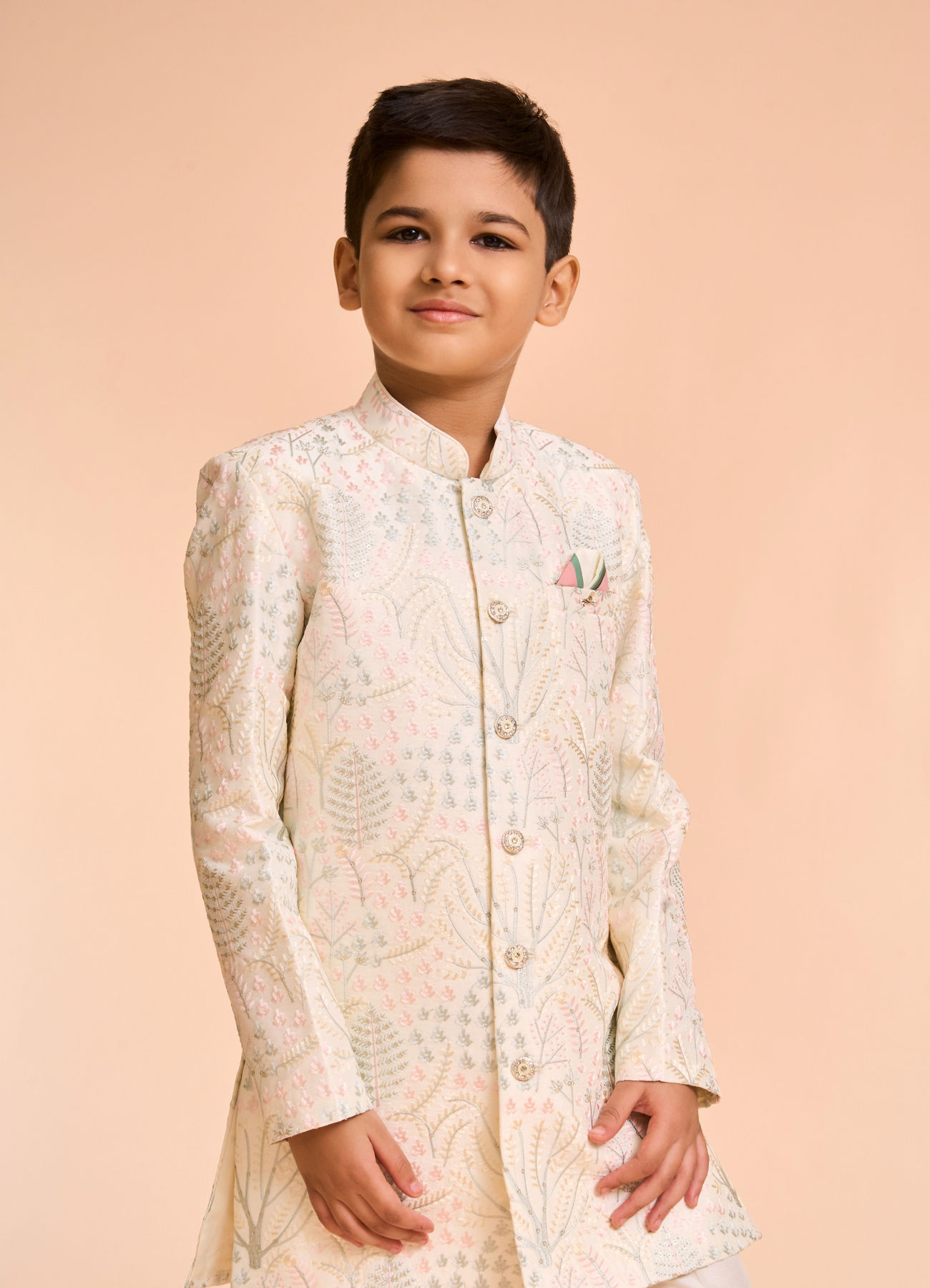 Manyavar Boys Cream Celebration Ensemble Indo Western