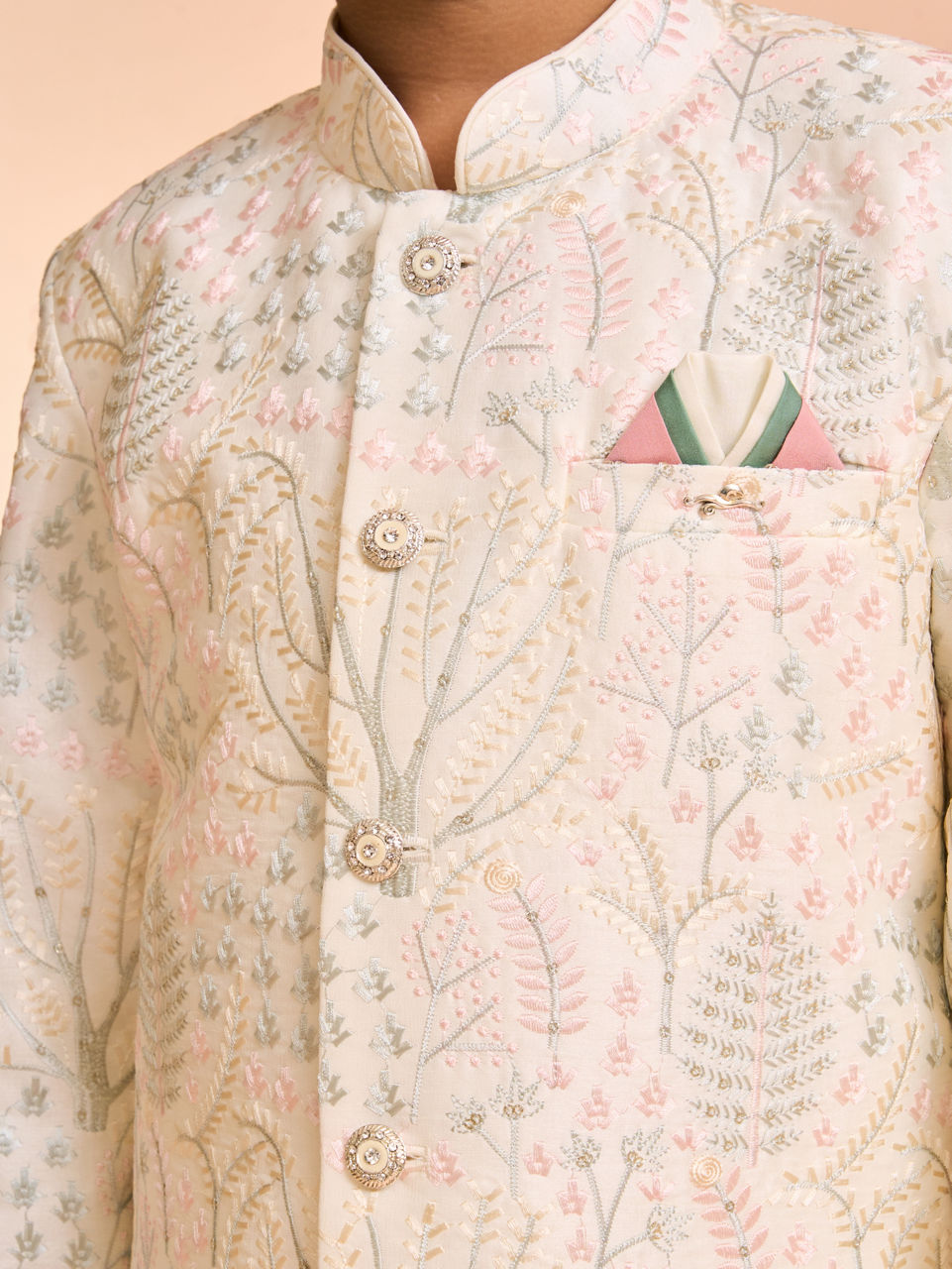 Manyavar Boys Cream Celebration Ensemble Indo Western