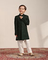 Manyavar Boys Boys Dark Green Diamond Patterned Indo Western Jacket with Mirror Work