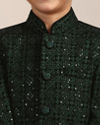 Manyavar Boys Boys Dark Green Diamond Patterned Indo Western Jacket with Mirror Work