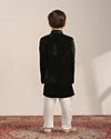 Manyavar Boys Boys Dark Green Diamond Patterned Indo Western Jacket with Mirror Work