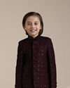 alt message - Manyavar Boys Boys Wine Chowkadi Patterned Embellished Indo-western Set image number 0