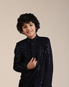 alt message - Manyavar Boys Boys Dark Blue Sequined Chikankari Indo Western Set image number 0