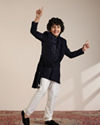 Manyavar Boys Boys Dark Blue Sequined Chikankari Indo Western Set