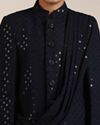 Manyavar Boys Boys Dark Blue Sequined Chikankari Indo Western Set