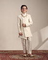 Boys Ivory White Diamond Patterned Angrakha Style Indo Western Set image number 2