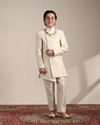Manyavar Boys Boys Ivory White Diamond Patterned Angrakha Style Indo Western Set