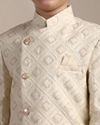 Boys Ivory White Diamond Patterned Angrakha Style Indo Western Set image number 1
