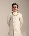 Boys Ivory White Diamond Patterned Angrakha Style Indo Western Set image number 0