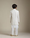 Manyavar Boys Boys Cream Beige Circular Buta Patterned Indo Western Set with Chained Brooch
