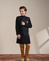 Boys Navy Blue Achkan Style Patterned Indo Western Jacket image number 2