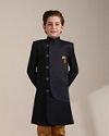 Manyavar Boys Boys Navy Blue Achkan Style Patterned Indo Western Jacket