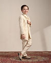 Manyavar Boys Boys Cream Diamond Patterned Angrakha Style Indo Western Set